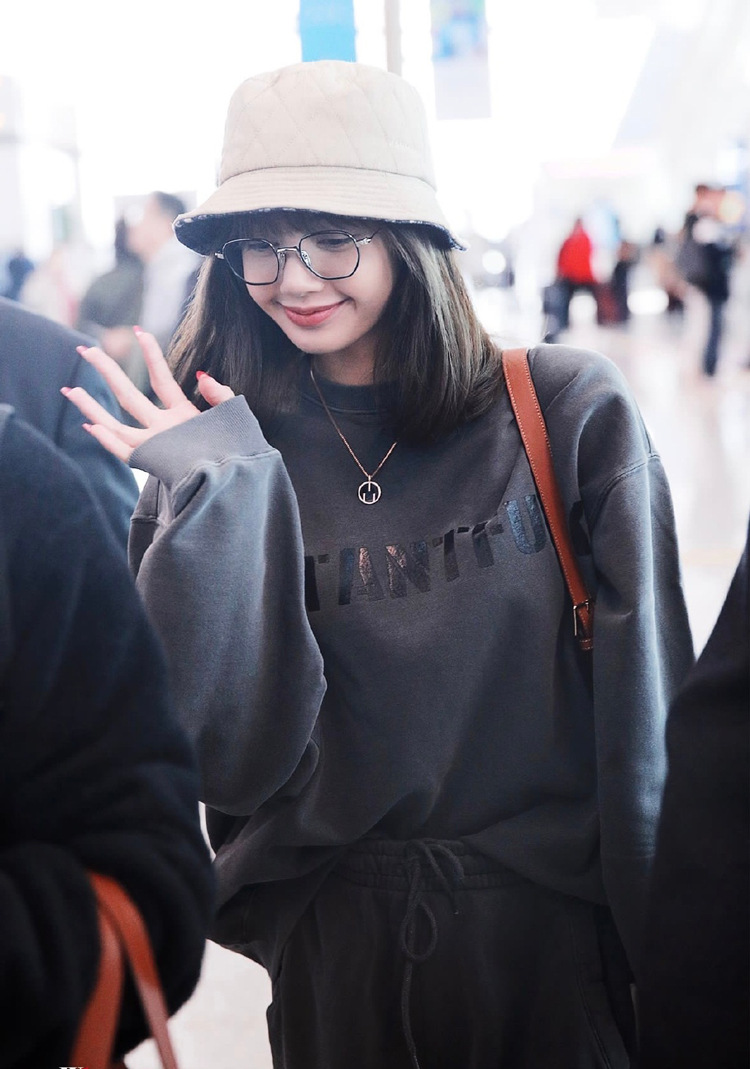 【现货】blackpink lisa同款灰色字母印花卫衣卫裤宽松套装女