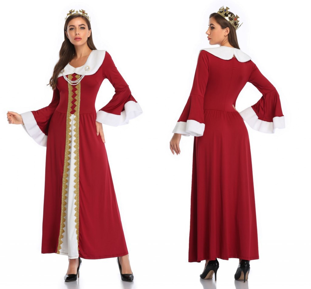 欧洲复古宫廷服中世纪英国女王装圣诞长裙皇后万圣节服装演出服