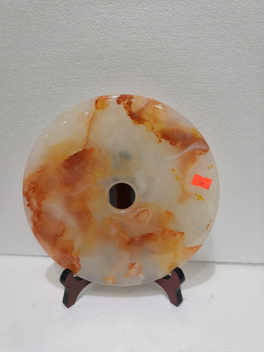 天然红花冰玉平安扣摆件阿富汗玉石工艺品居家装饰摆设