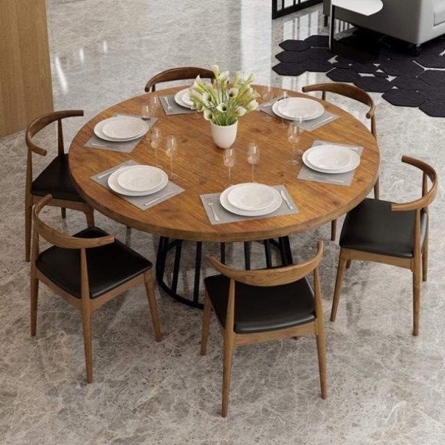 实木餐桌椅组合家用小户型吃饭圆桌子多功能中式食堂饭店餐厅餐桌