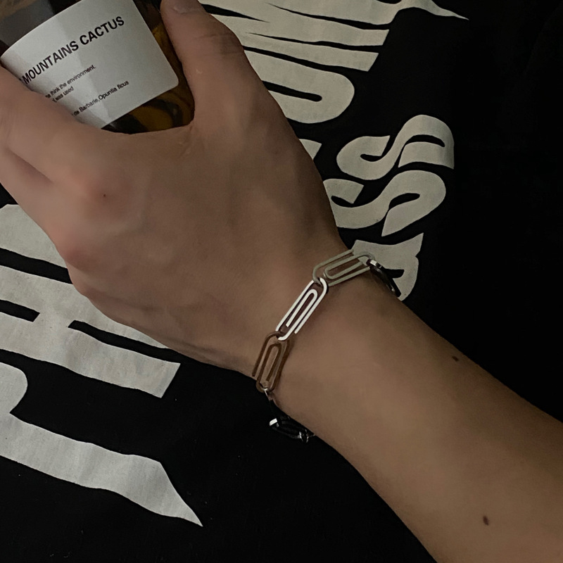 韩国ins东大门潮牌回形针手链男女嘻哈个性学生情侣简约手环配饰