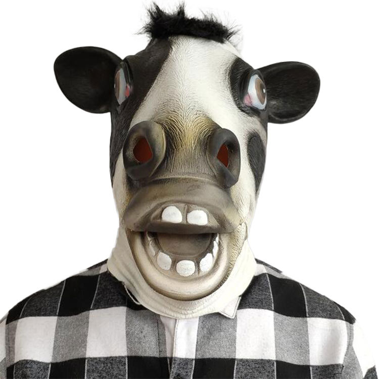 动物奶牛面具荷兰牛头乳胶头套万圣节假面舞会面罩搞笑表演道具