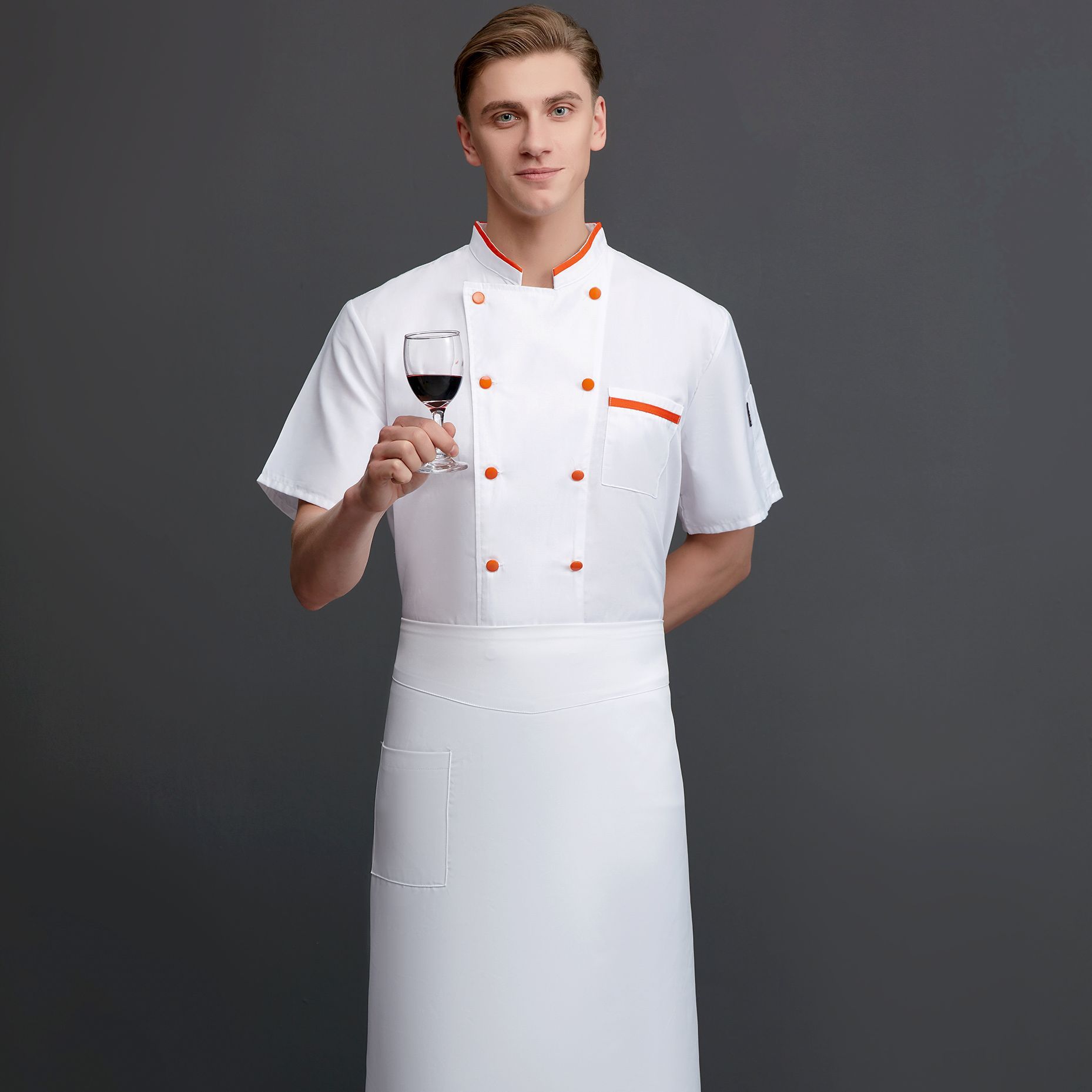 厨师服定制短袖酒店西餐高档厨师长服务员透气厨师工作服套装男女