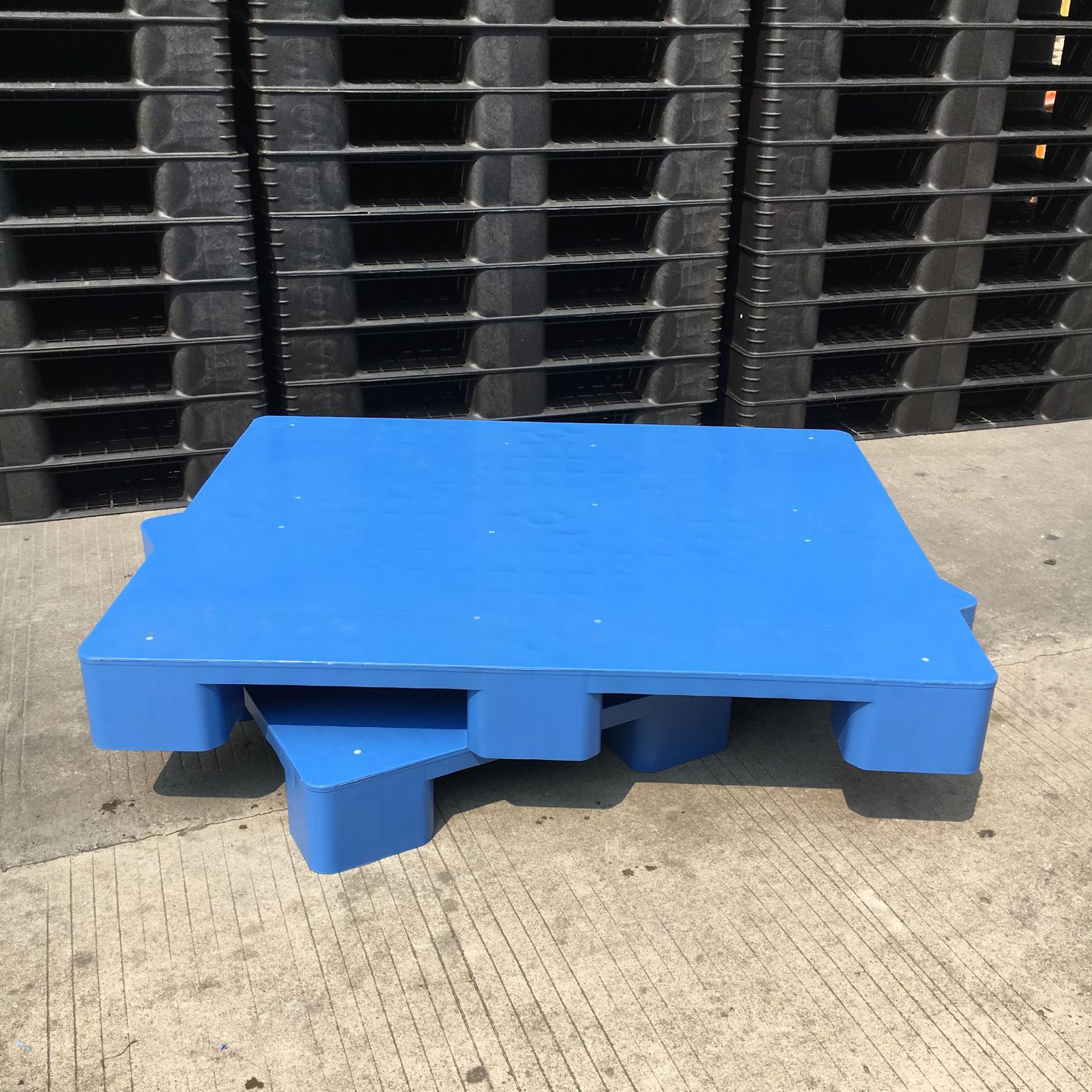 1210/平面托盘蓝色九脚卡板单面加固地垫板胶卡板加厚塑料栈板