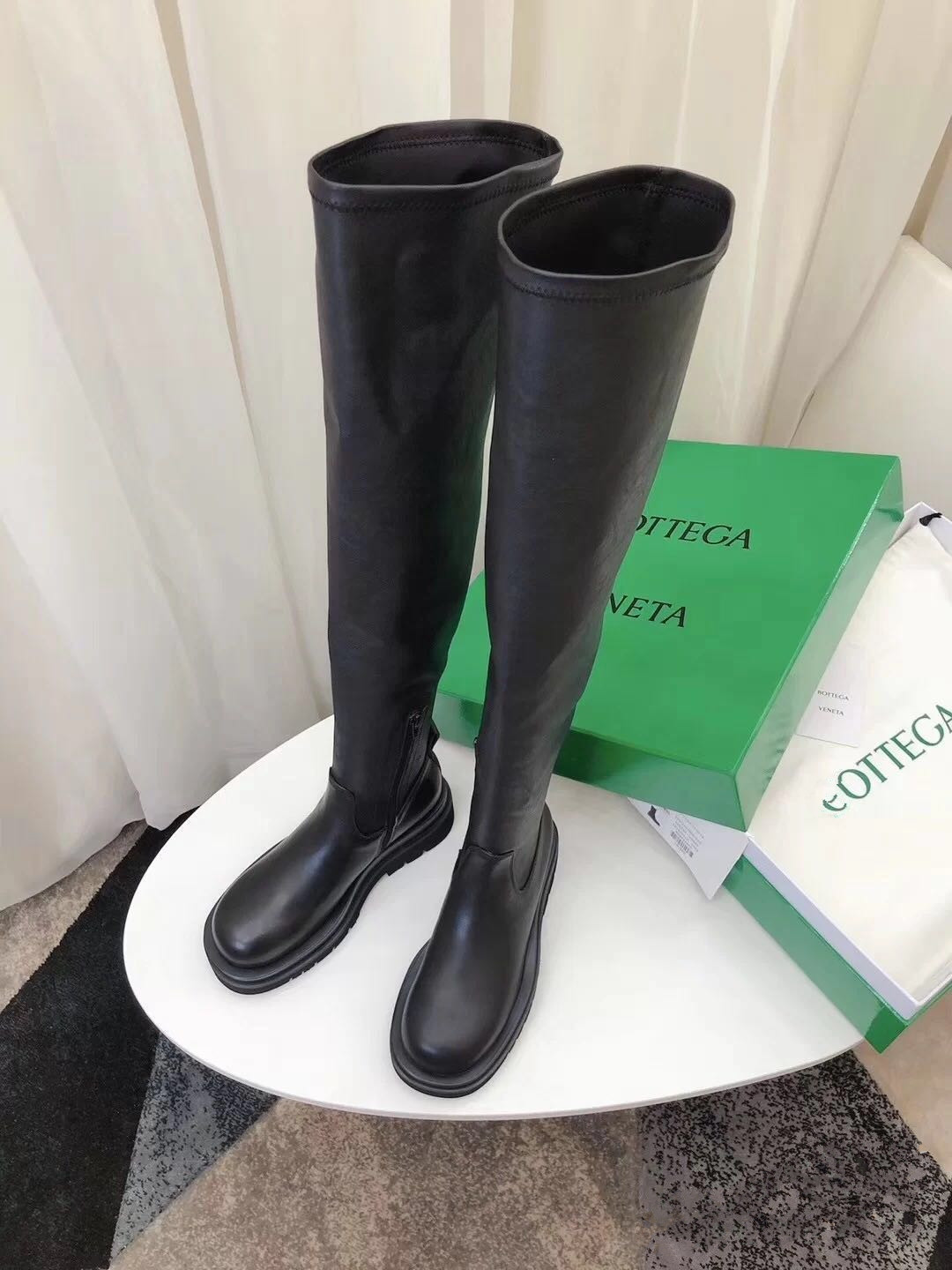 bv过膝靴女长靴粗腿大筒围高筒靴韩版2020年新款英伦风欧美弹力靴