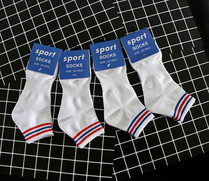 三道杠休闲时尚运动袜子中短筒男袜薄款