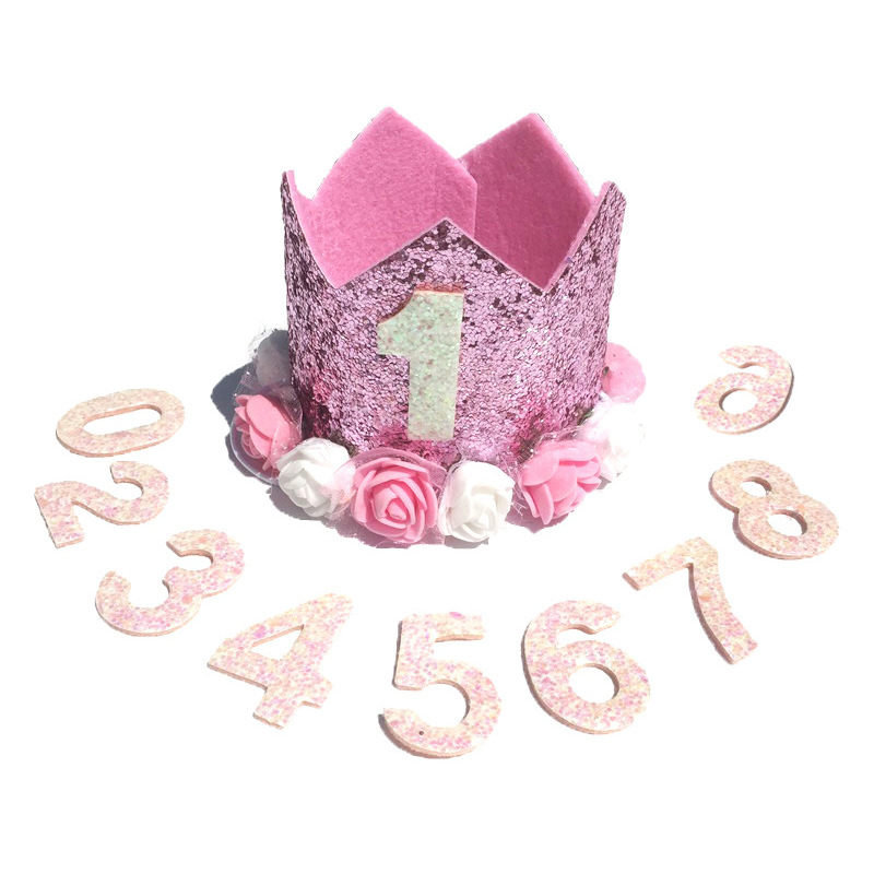 宝宝生日周岁帽子仿真花生日数字皇冠diy数字定制儿童头饰生日帽