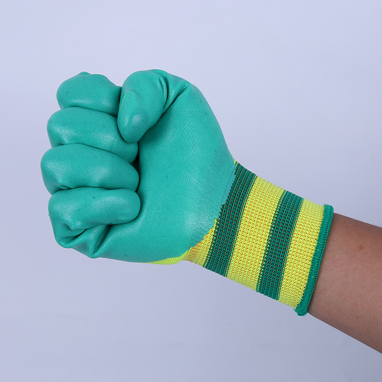 劳保手套丁晴手套13针黄绿手套防滑耐磨透气加厚胶防护