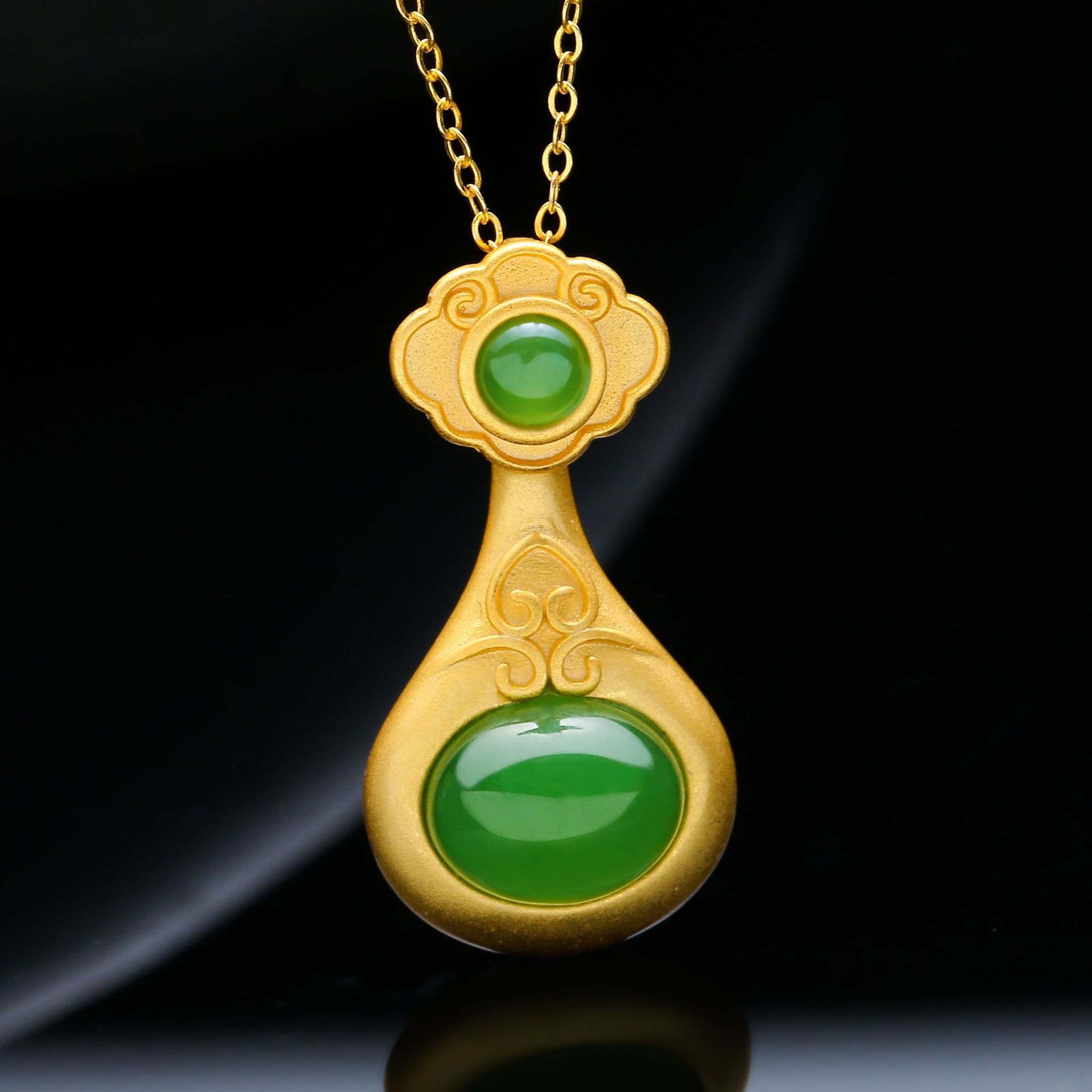 新款s925纯银镀古法金镶和田玉吊坠 如意吊 独特简单大方女士多款