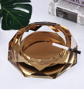 创意带盖水晶烟灰缸家用防灰玻璃烟缸酒店宾馆水晶工艺品刻字加工