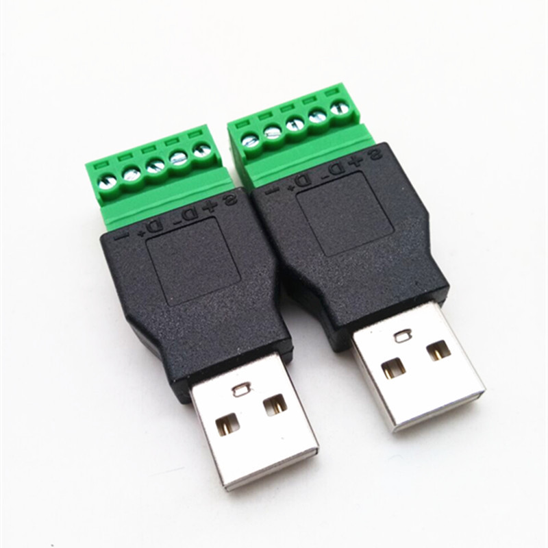 usb端子插头 usb转5pin绿色端子usb转公头 usb延长转换头器免焊接