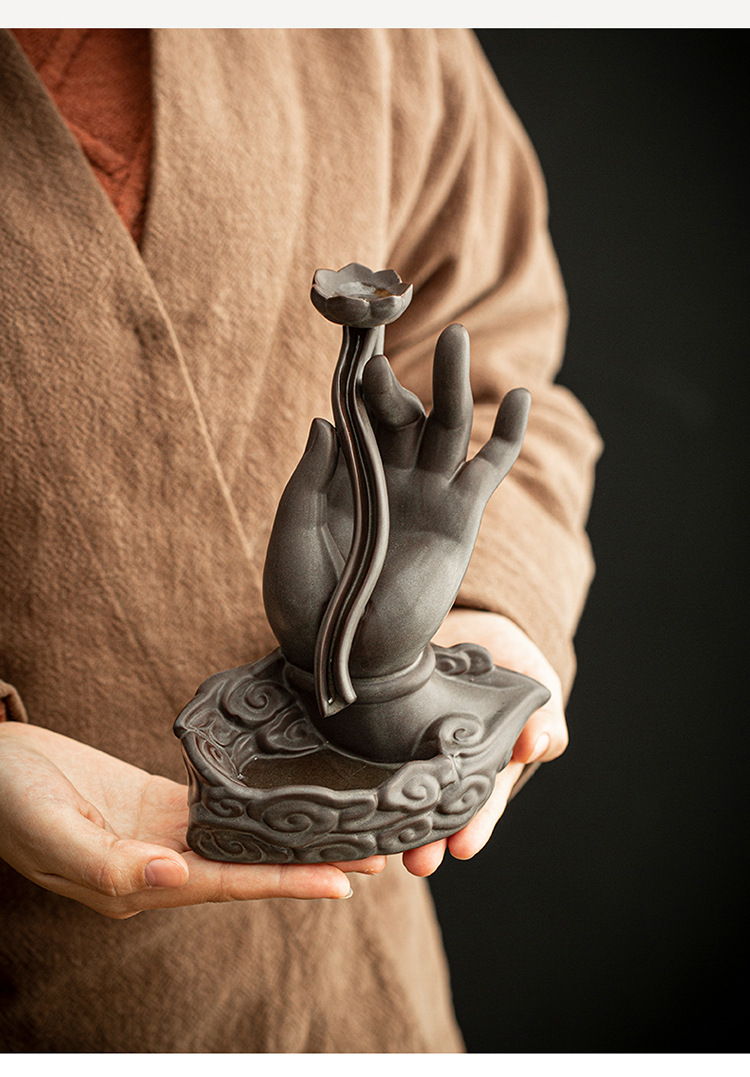 佛手倒流香炉摆件家用招财镇宅檀香禅意茶道创意香薰炉室内回流香