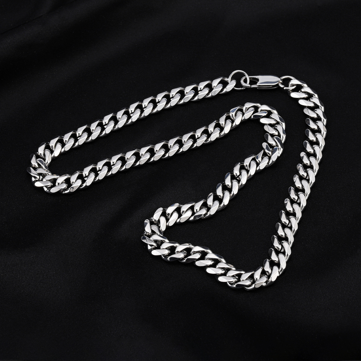 钛钢精抛光配大日字扣牛仔链潮男嘻哈hiphop项链无吊坠裸链子