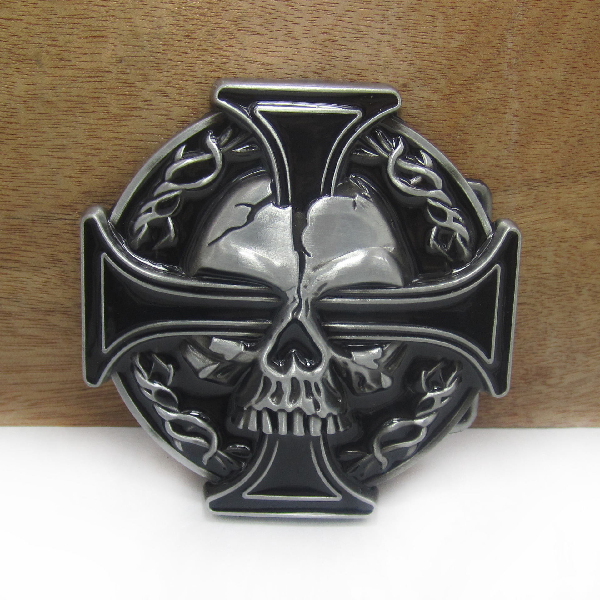 bullzine 锌合金骷髅头十字架皮带扣fp-03164 复古休闲腰带扣