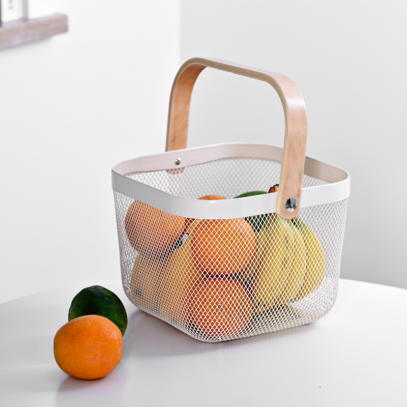 Household Fruit Vegetables Storage Basket Kitchen Bathroom Storage Basket Rishato Iron Portable Storage Basket Drain Basket