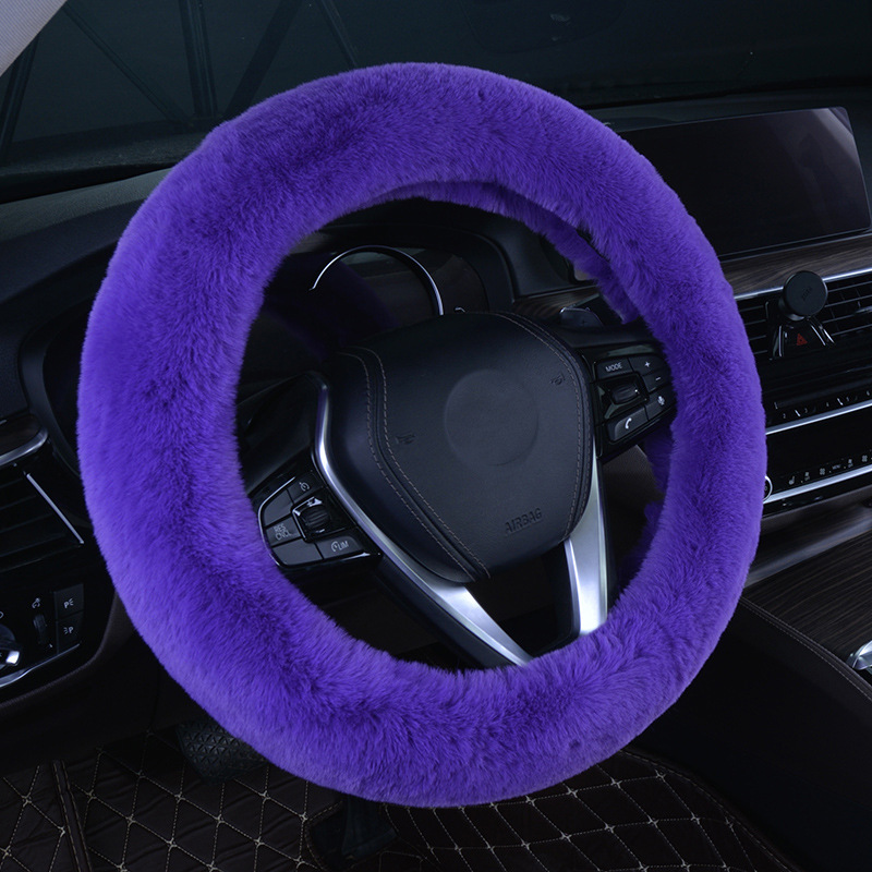 仿獭兔毛方向盘套濑兔毛把套冬季加厚无内圈方向盘套拼色毛绒车品