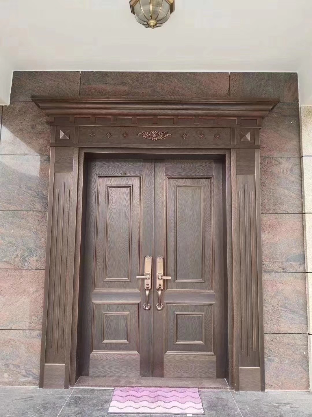 新款手动铜门 美式小院入户双开门 甲级防盗别墅门铜门定制厂家