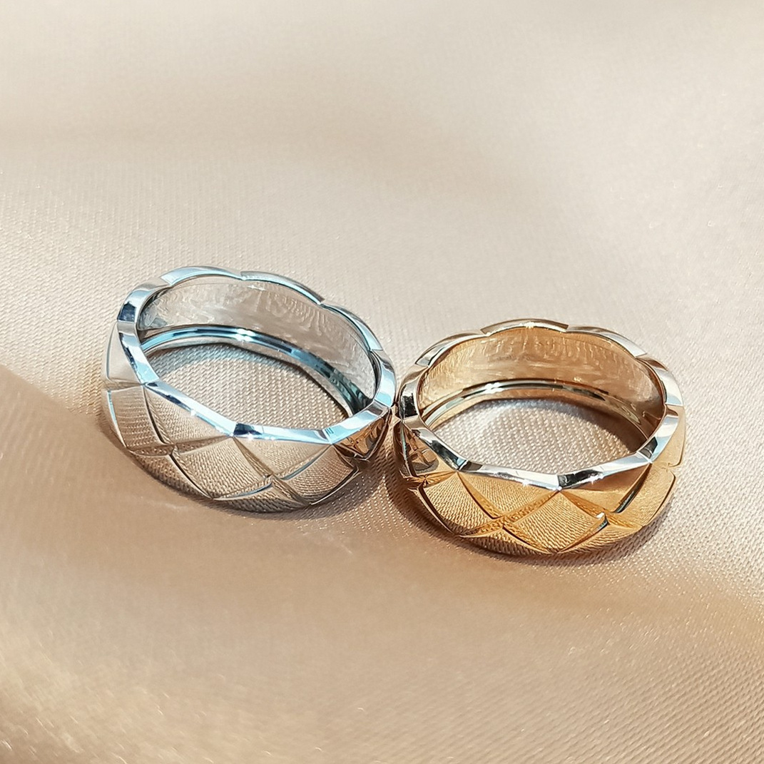 光面菱格戒指 时尚s925纯银镀金菱形格子x形宽版戒指食指戒尾戒