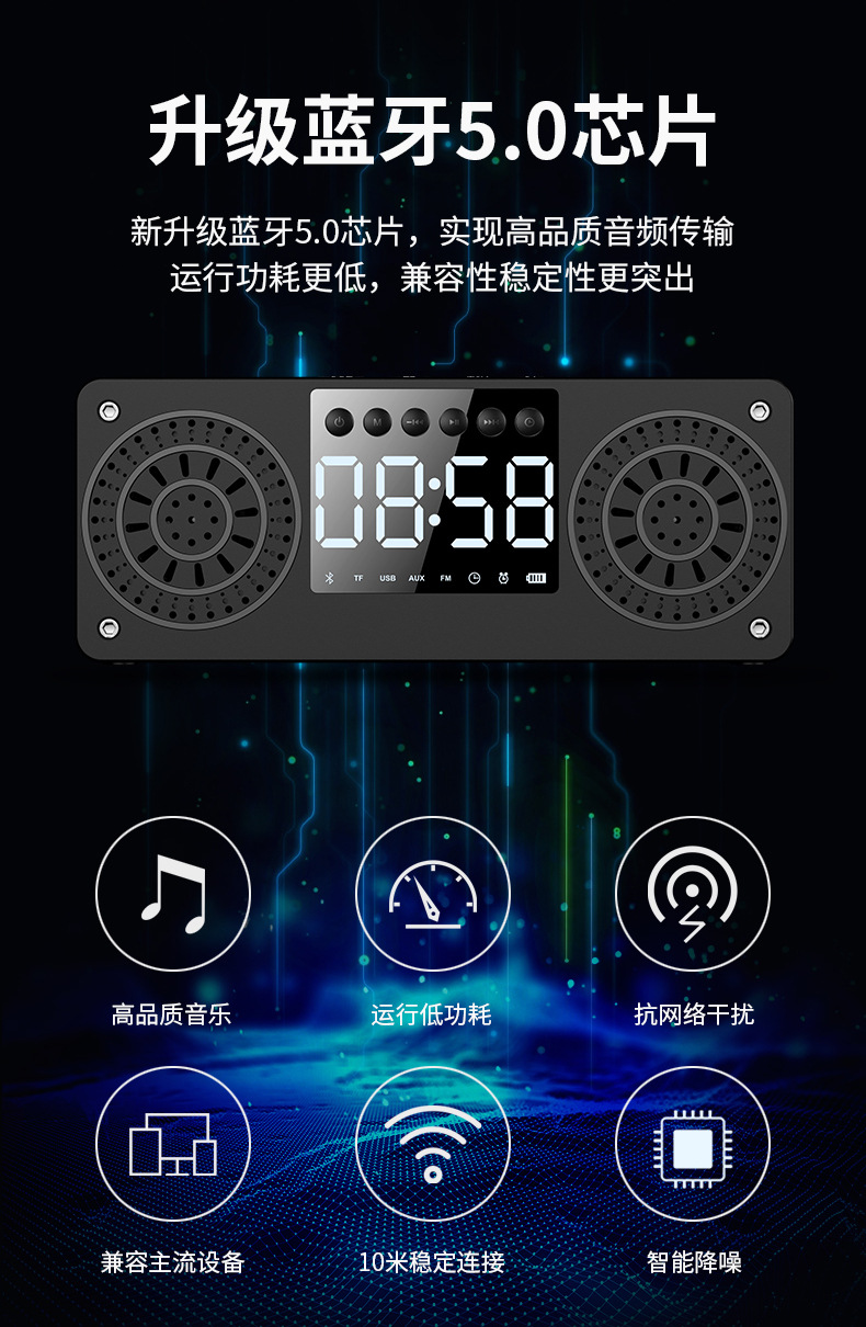 蓝牙音箱-a10无线木质时钟蓝牙音箱 u盘插卡便携音响 双喇叭 新品2020