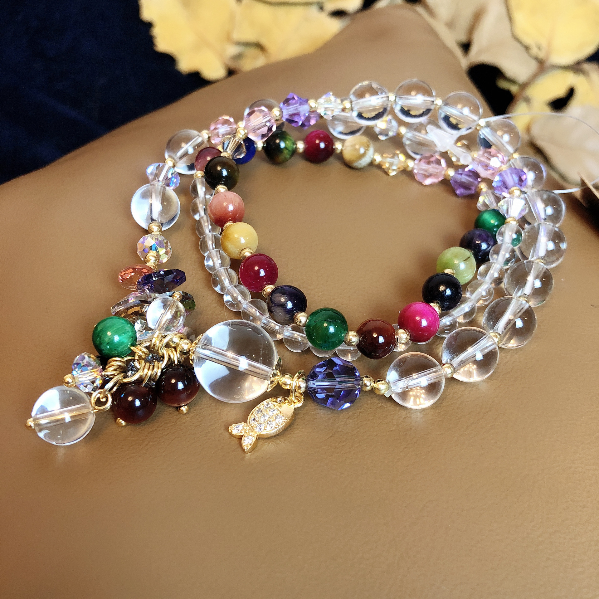 白水晶多色虎眼石多层手串手链女网红新款原创设计首饰小众水晶