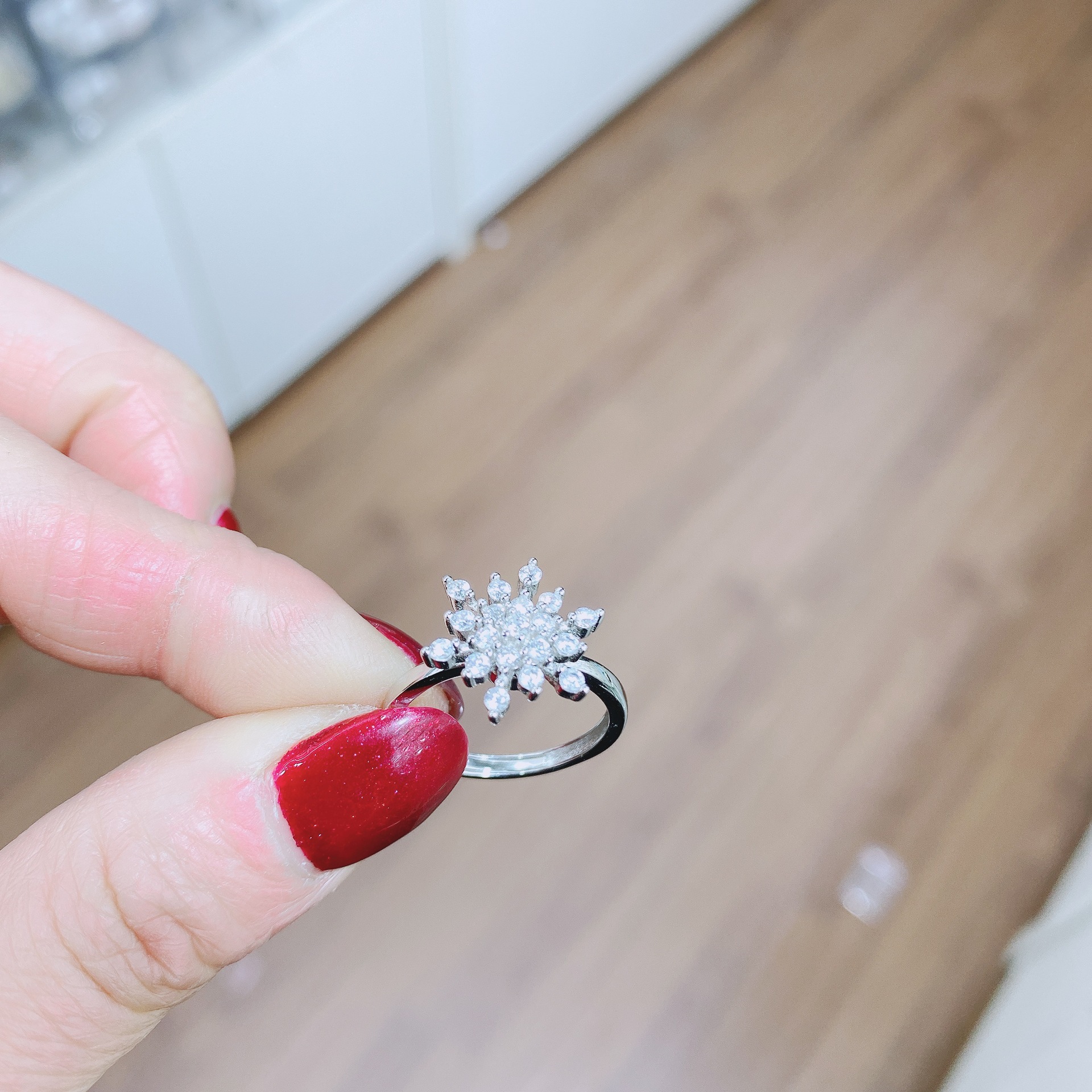 日韩s925纯银网红同款会转的雪花戒指可旋转转动戒指食指指环女