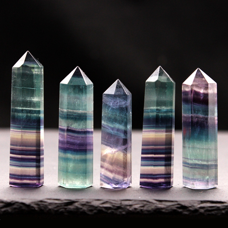 天然萤石六棱柱摆件单尖水晶柱子水晶石矿物标本
