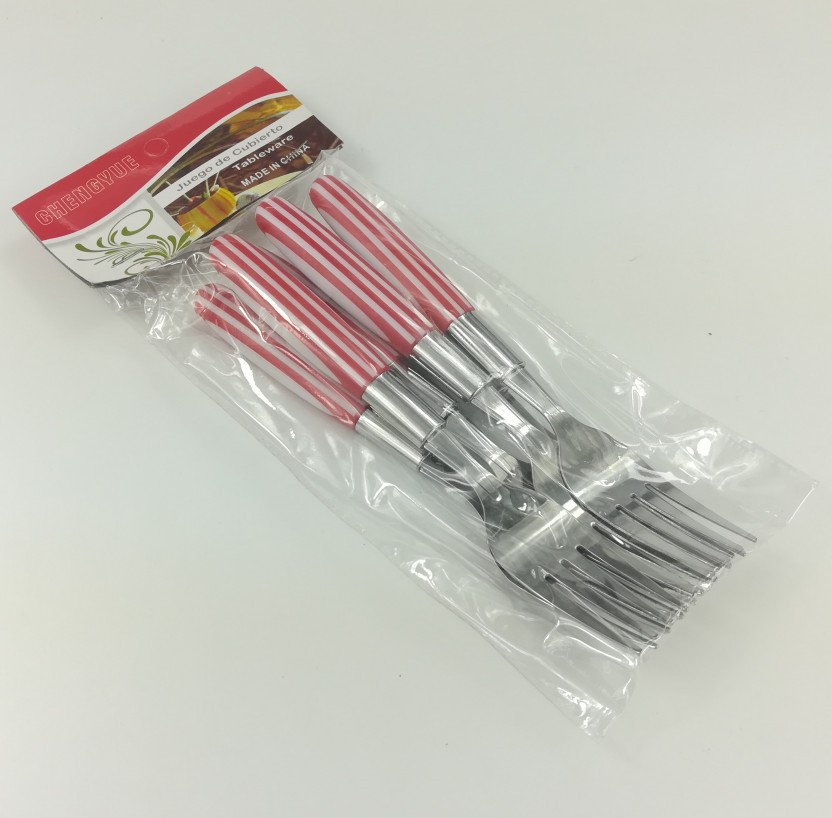 Plastic Handle Tableware Double Color Lines Handle Table Knife Fork Spoon Tea Spoon 6-Piece Set Factory Wholesale