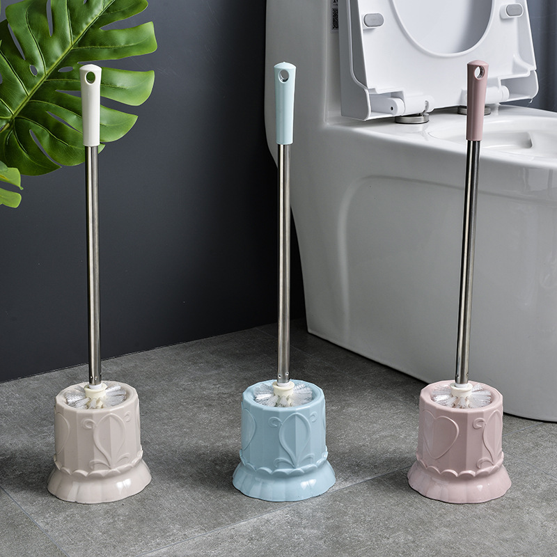 Toilet Brush Household Toilet Brush Cleaning Stainless Steel Handle Toilet Brush Set Soft Wool Belt Base Toilet Brush