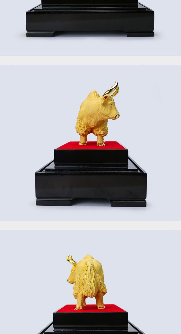 博之源牦牛绒沙金生肖系列牛摆件商务定制礼品长辈生日黄金礼品