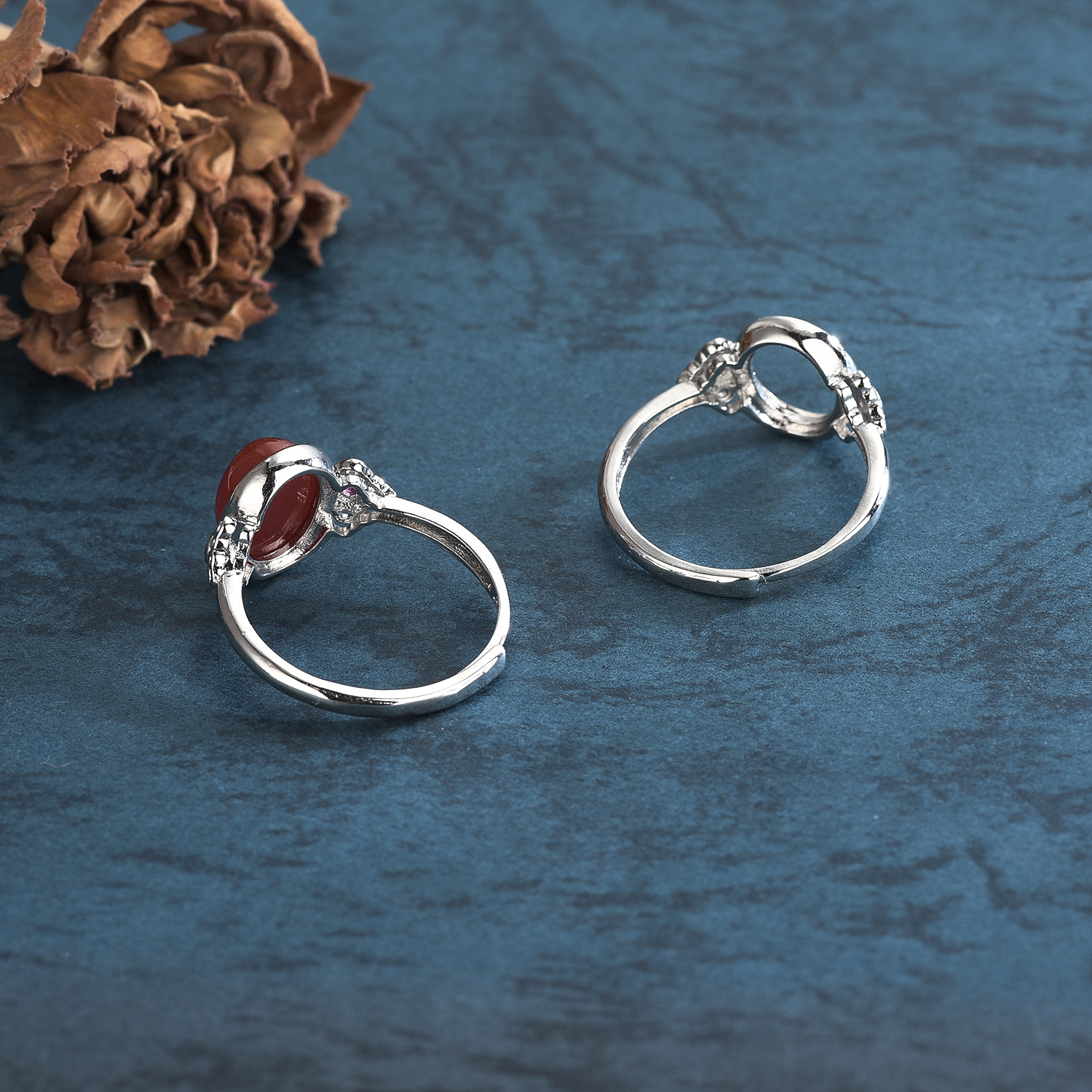 源头厂家铜饰品跨境爆款配饰同心锁白金戒指女日韩 镶嵌蜜蜡 玉髓