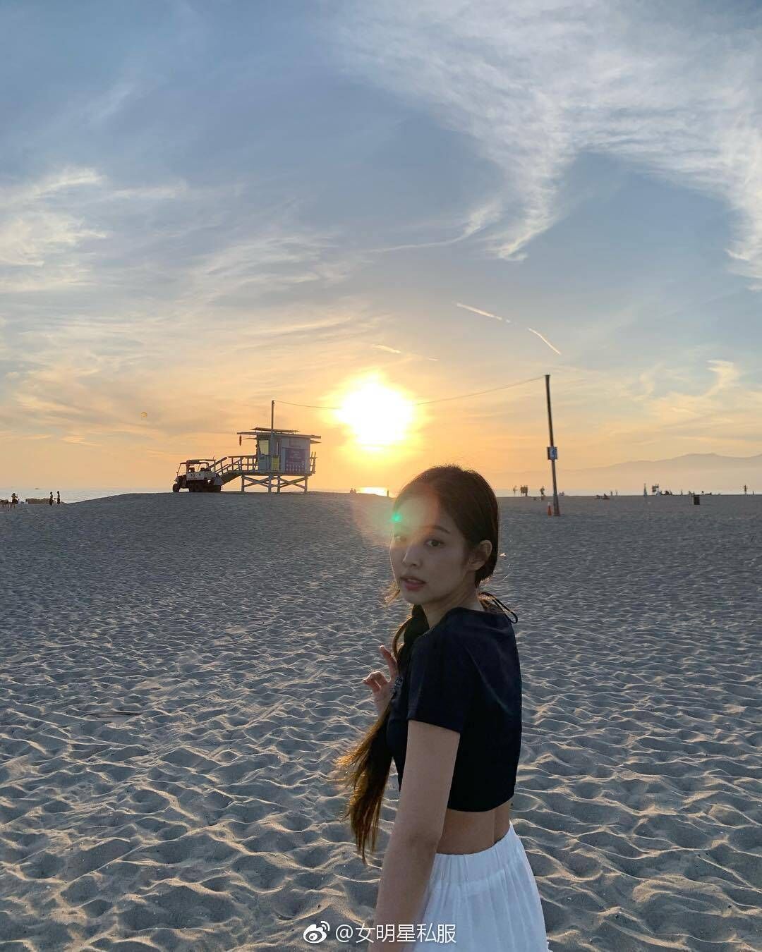 blackpink金珍妮jennie同款半白色气质仙女裙高腰百褶裙蛋糕a字裙