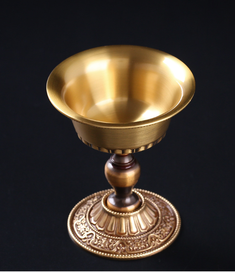 藏传佛教用品莲花护法杯尼泊尔密宗法器纯铜高脚圣水杯供佛杯中号