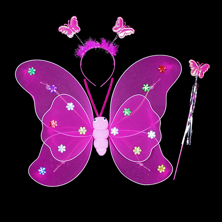 炫彩led闪光翅膀 双层发光蝴蝶翅膀三件套 蝴蝶仙子儿童装扮道具