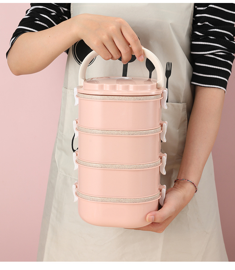 小麦秸秆手提式北欧饭盒学生上班族餐盒便携式多层保温饭盒便当盒