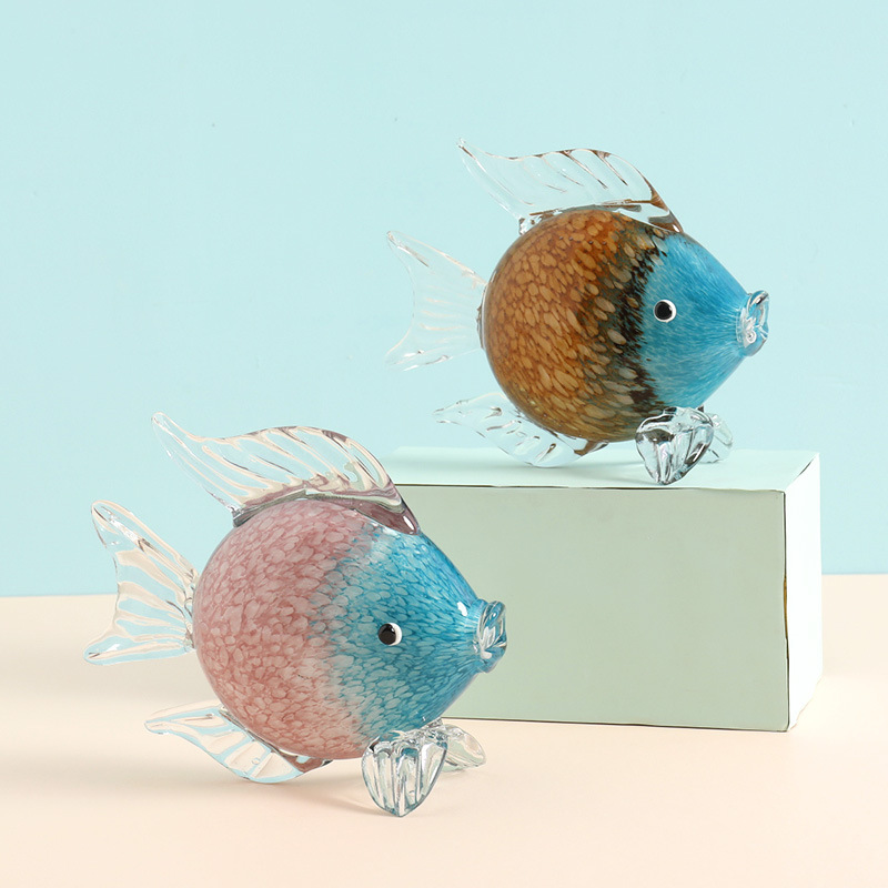 北欧玻璃亲嘴鱼摆件家居样板房软装饰品 创意水晶动物工艺品现货