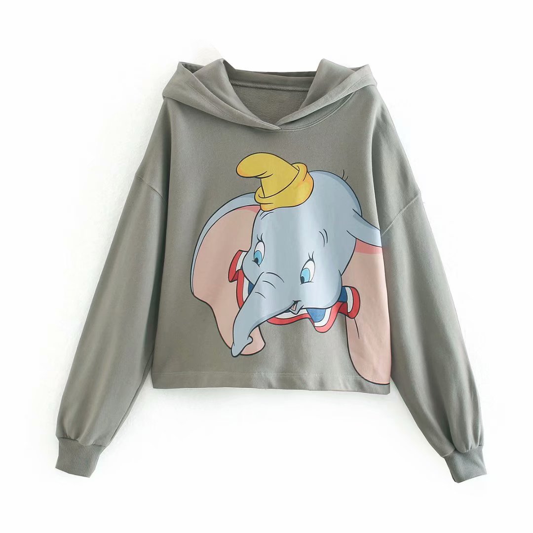 2020秋季欧美女装新款小飞象印花连帽卫衣 2076