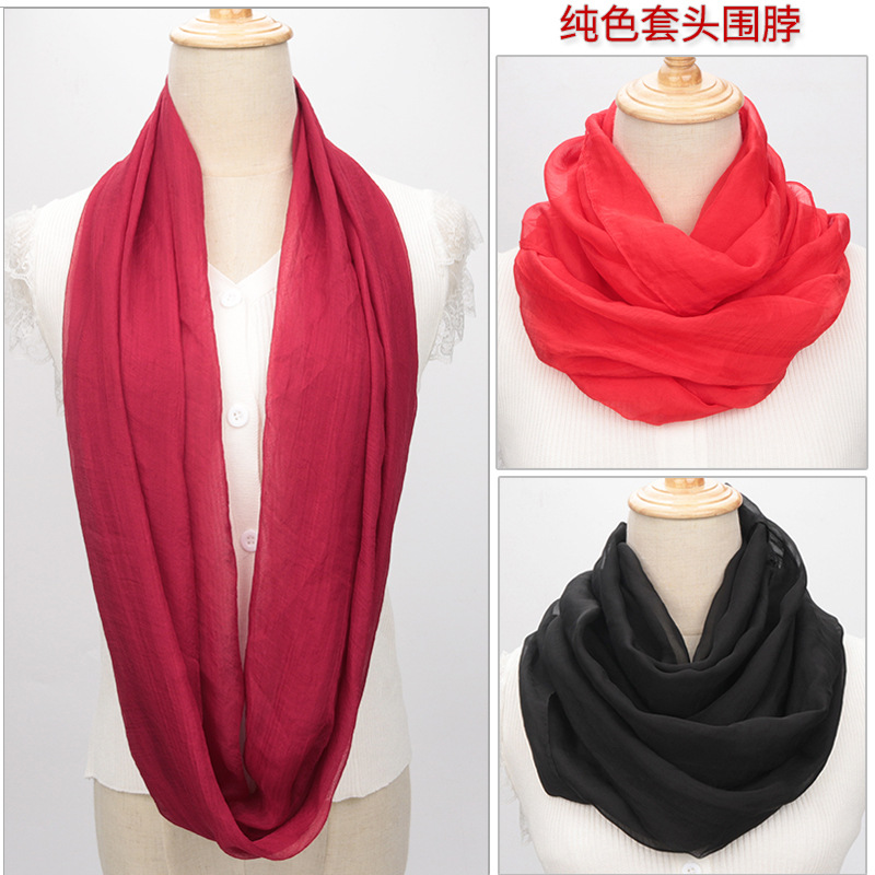 Autumn and Winter Chiffon Pullover Scarf Pure Color All-Matching Neck Scarf Mother Decorative Scarf Soft Lightweight Gauze Kerchief