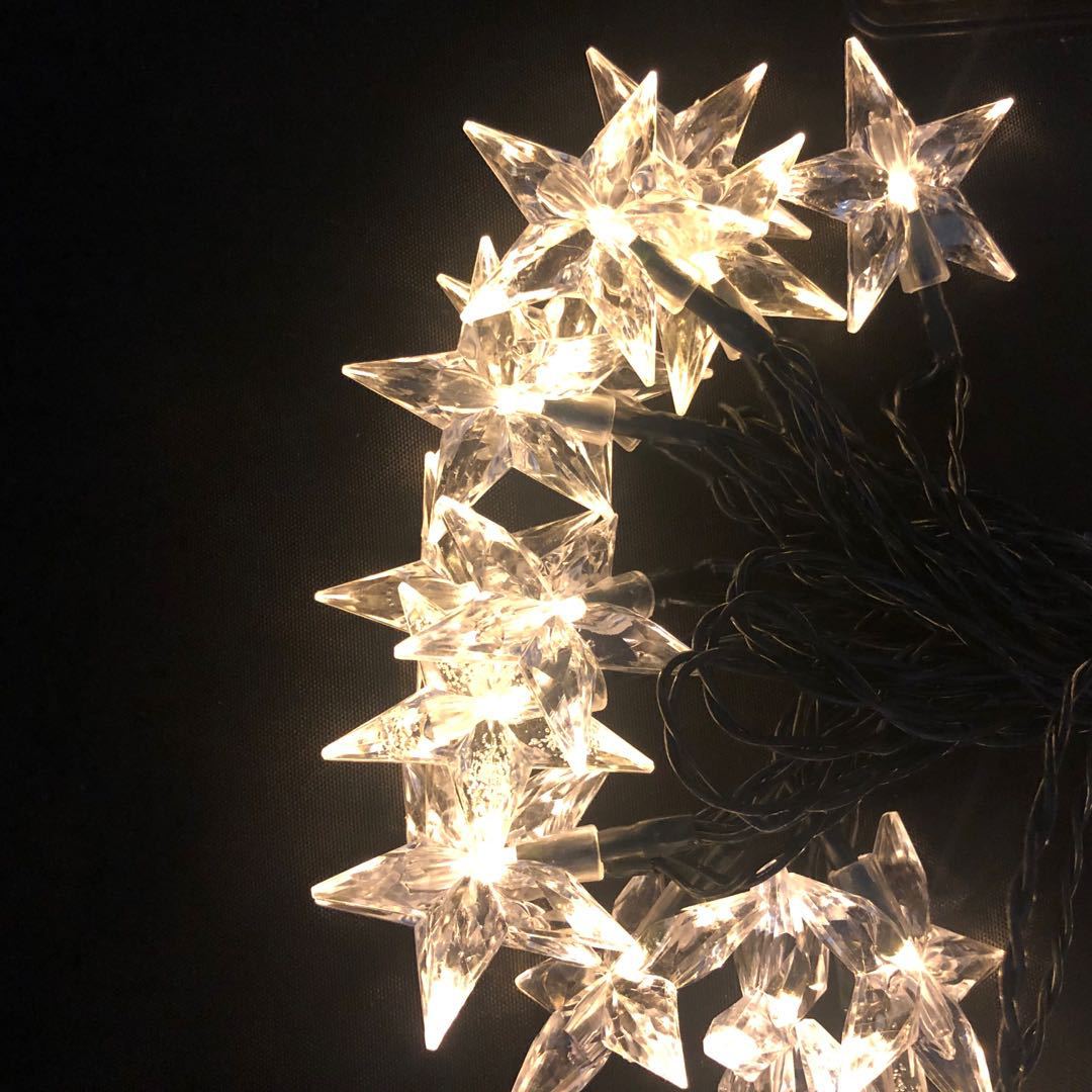 led太阳能气泡五角星灯串户外草坪花园装饰灯圣诞星星彩灯闪灯