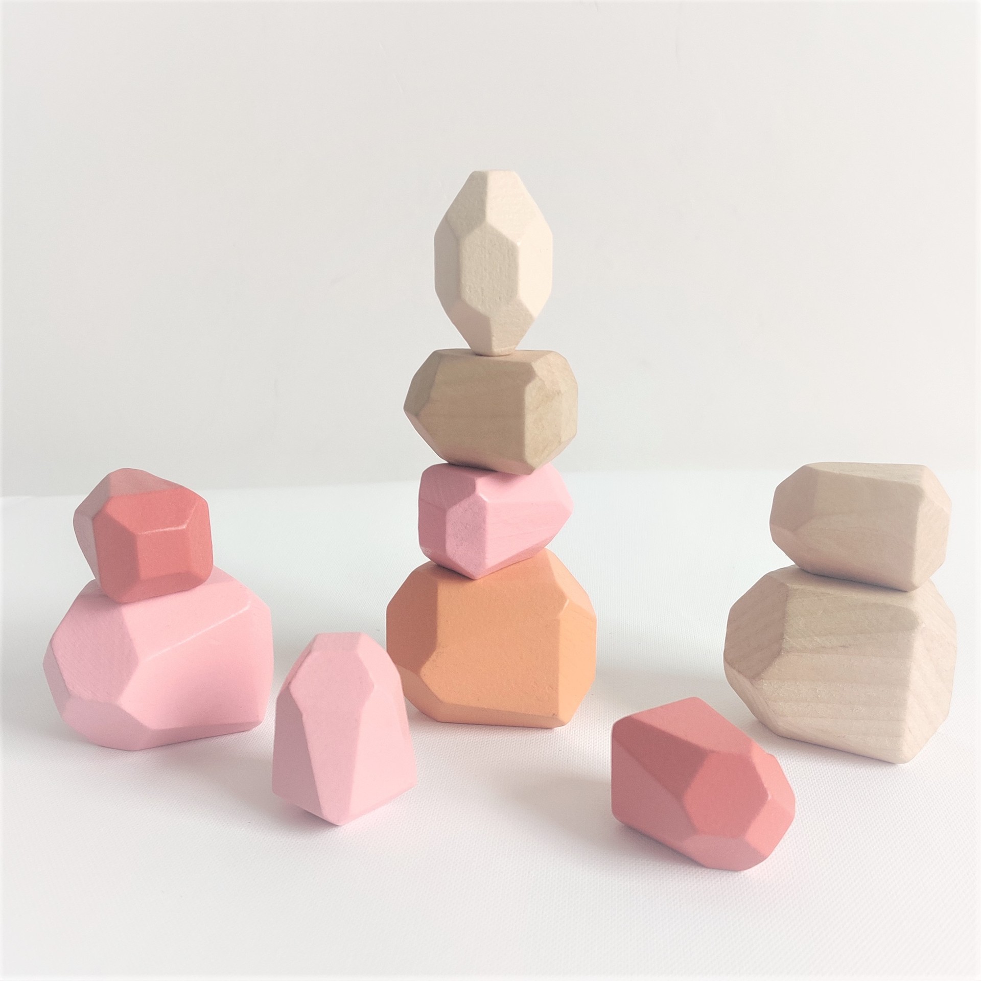 ins北欧婴幼儿童木制不规则积木多彩积木叠石木块堆堆乐益智玩具