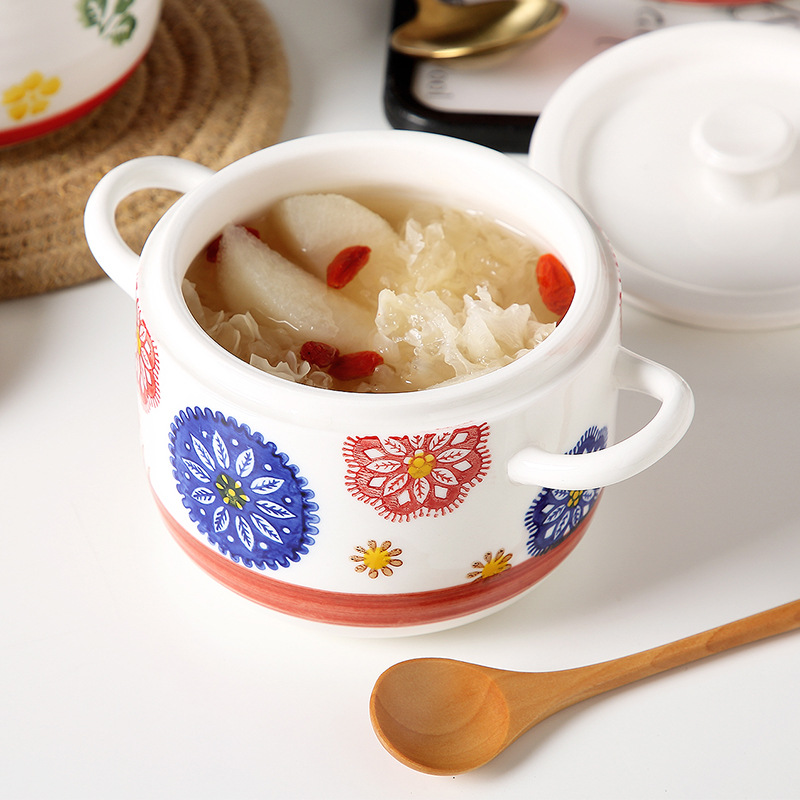 网红家用双盖燕窝炖盅隔水炖 餐厅酒店双耳陶瓷小烫盅甜品盅定制