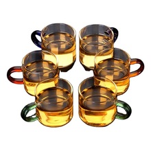 加厚玻璃小茶杯带把6只装透明玻璃品茗杯耐热功夫茶杯小杯子迷你
