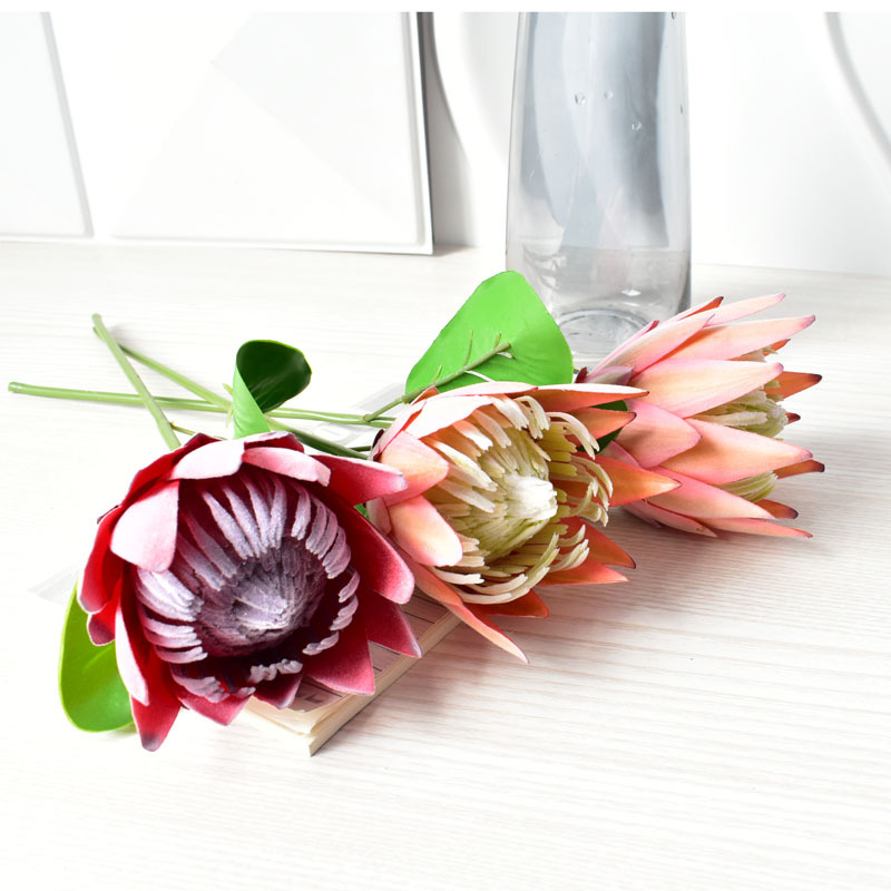 Modern & Minimalism Single Flocking Protea Cynaroides Artificial Flower Wedding Celebration Decoration Fake Flower and Flower Arrangement Artificial Bouquet