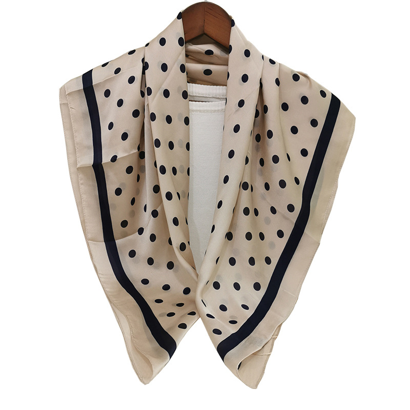 New Ins Style Silk Scarf Women's Retro French Polka Dot Black and White Scarf Decorations Scarf Silk Thin Shawl