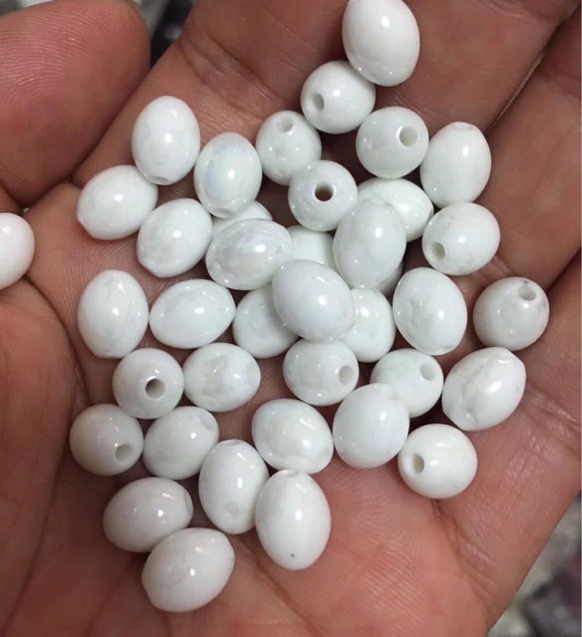 批发托玛琳珠子 炫彩亮光珠光釉鸭蛋珠子 腰鼓锗石饰品散珠