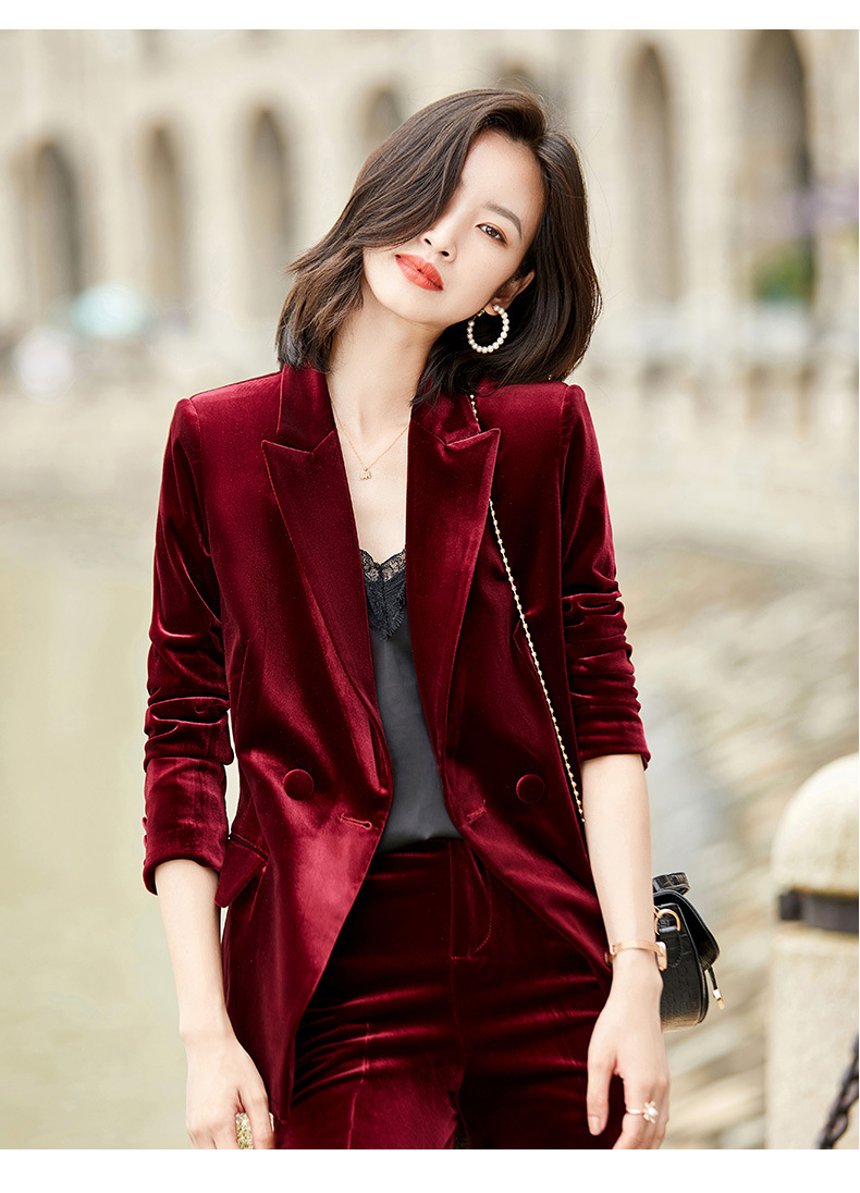 高端金丝绒套装女欧洲站时尚小西服外套韩剧气质女神范小西装套装