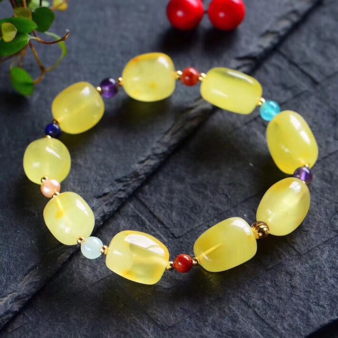 原创天然蜜蜡手链diy随形单圈蜜蜡手串ins简约时尚闺蜜情侣款