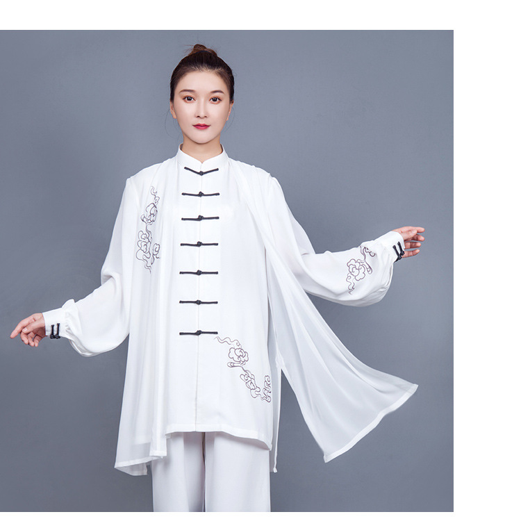 小和山太极服女新款飘逸披纱比赛表演太极拳练功服男服装中长款