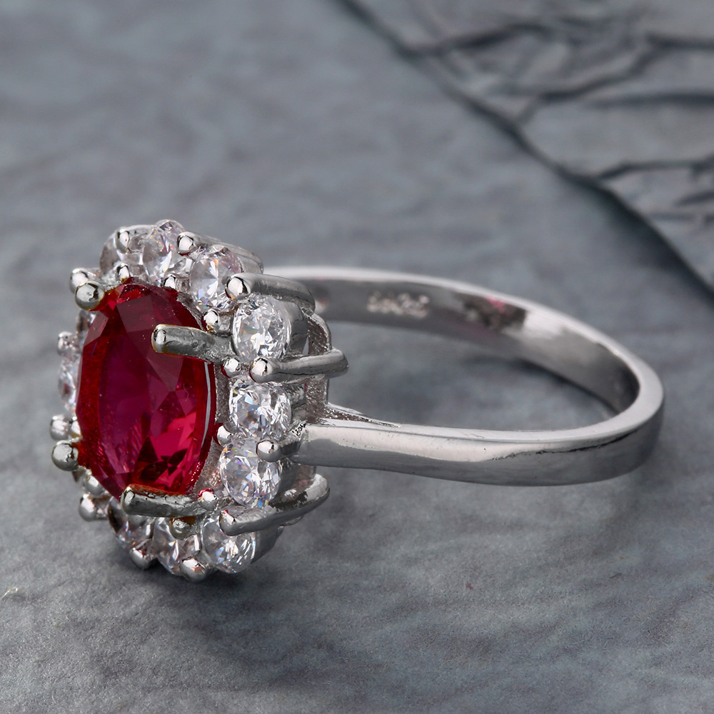 au750新款热卖手饰欧美公主锆石指环方形红宝石订婚戒指饰品女