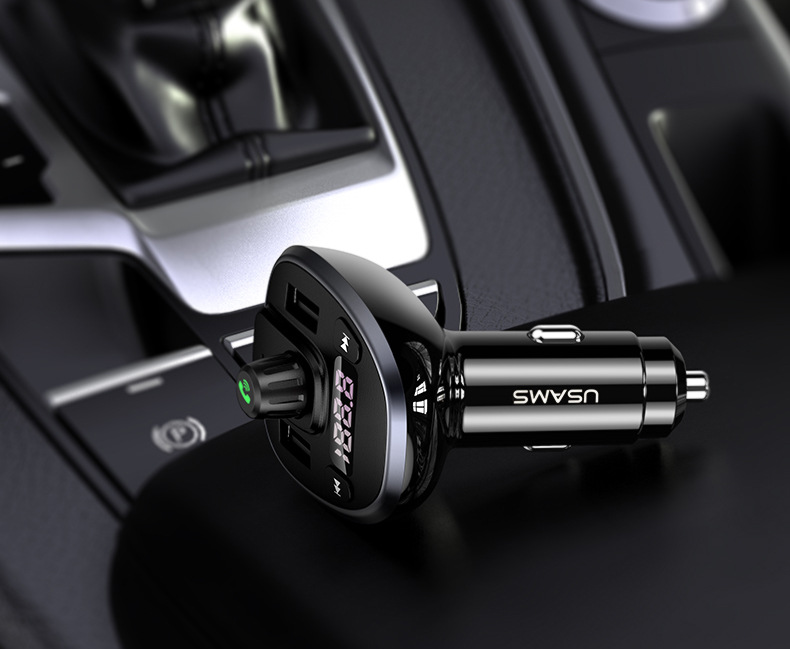 usams c21车载数显蓝牙fm发射器汽车一拖二3.4a快充双usb智能车充