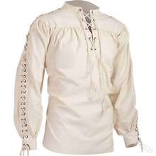 英伦风男士新款中世纪文艺复兴绷带长袖衬衫哥特式战士男式Polo衫